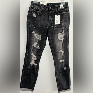 NWT Judy Blue Boyfriend Fit Mid Rise Black Distressed Denim Sz 5/27